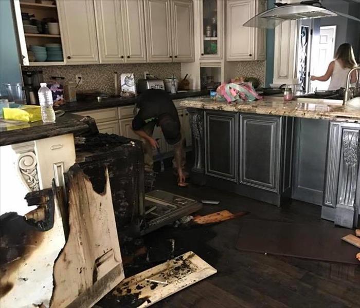 Fire damage in kitchen.